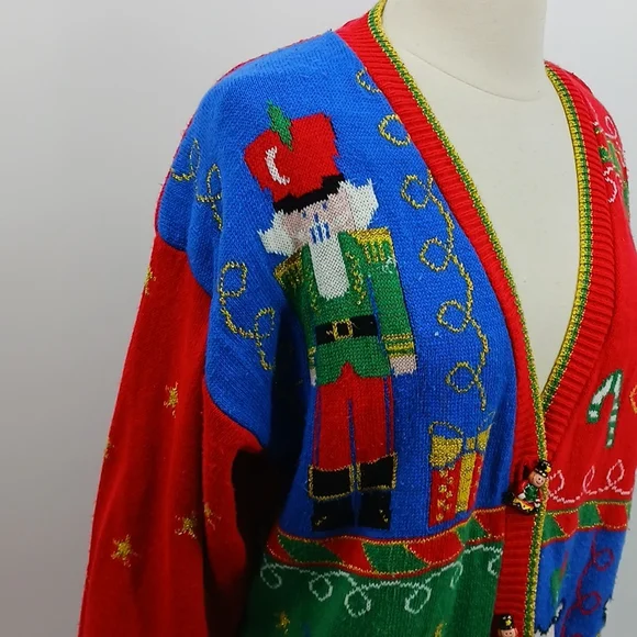 Vintage Casual Corner v-neck Christmas cardigan-sz M - Picture 4 of 12